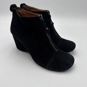 Women's Gentle Souls 7.5 M Soft Black Suede Bootie Ankle Wedge Ridgegal